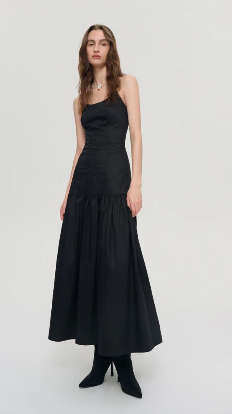 Women's Ancosti Strapless Drop Waist Poplin Maxi Dress in Black size M Bohemian